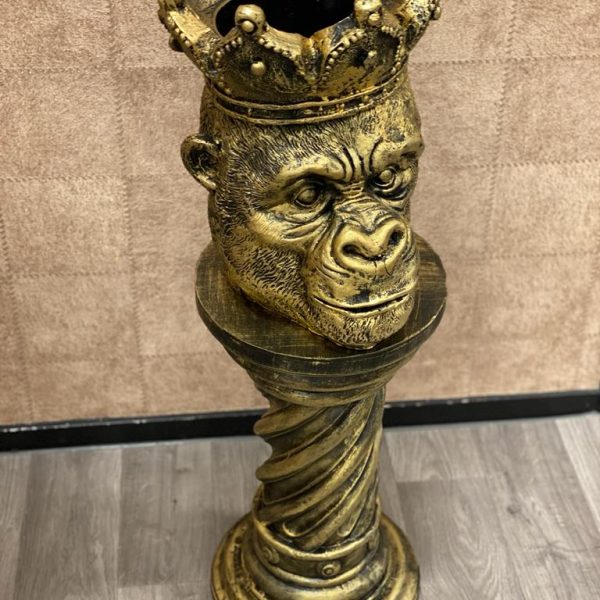 Bloempot aap met zuil brons