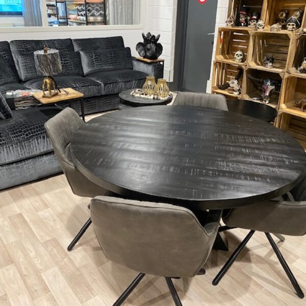 Zwarte eettafel rond mango hout 130cm